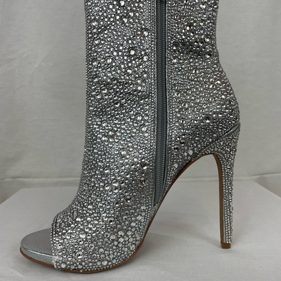 Steve Madden Dispute-R Rhinestone Embellished Peep Toe Stiletto Booties … - Picture 4 of 5